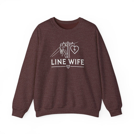 Printify Sweatshirt Heather Sport Dark Maroon / S Lineman Linewife Graphic Crewneck Sweatshirt Lineman's Wife Sweatshirt Life of Lineman Sweatshirt Line Wife Sweatshirt