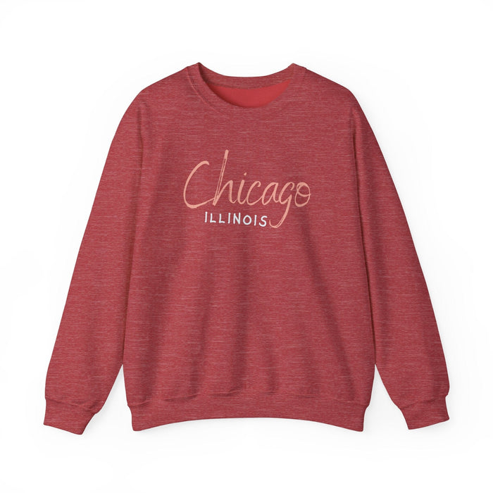 Printify Sweatshirt Heather Sport Scarlet Red / S Chicago Illinois Unisex Heavy Blend Crewneck Sweatshirt Cozy and Durable great Gift Idea