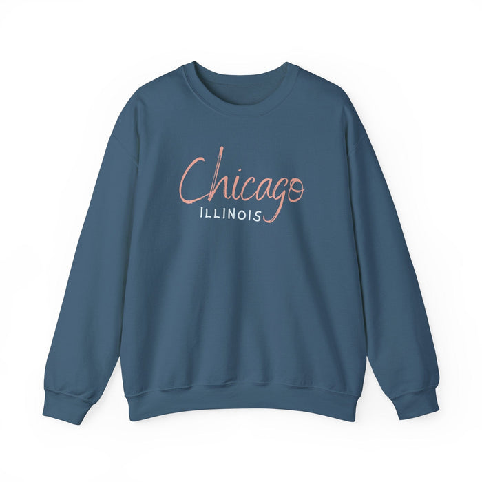 Printify Sweatshirt Indigo Blue / S Chicago Illinois Unisex Heavy Blend Crewneck Sweatshirt Cozy and Durable great Gift Idea