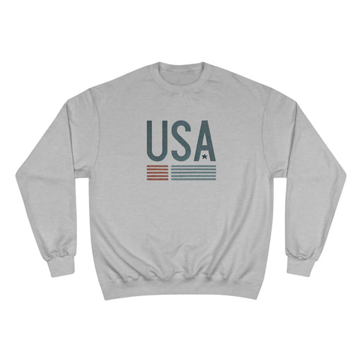 Printify Sweatshirt Light Steel / S USA Champion Crewneck Sweatshirt: Classic Comfort with Eco-Friendly Warmth Patriotic Pride Labor Day Memorial Day Veterans Day Great Gift