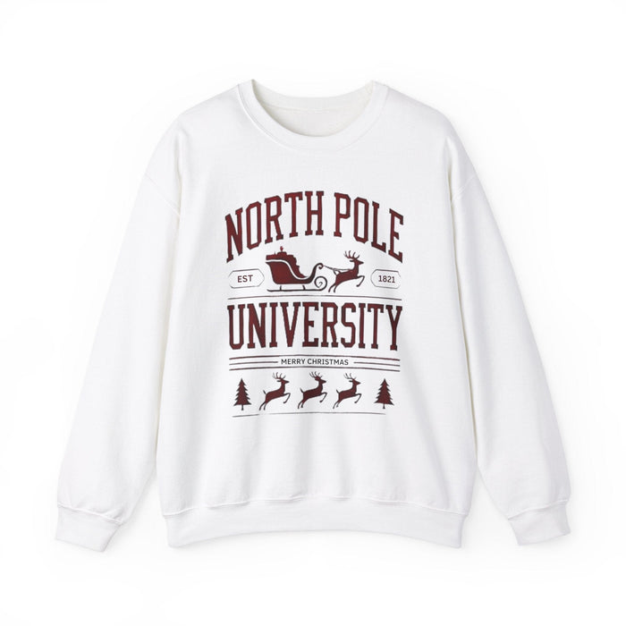 Printify Sweatshirt North Pole University Graphic Varsity Merry Christmas Sweatshirt Heavy Blend Crewneck