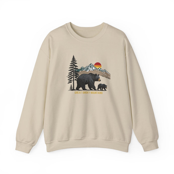 Printify Sweatshirt Sand / S Great Smoky Mountains Graphic Unisex Crewneck Sweatshirt Camping Hiking  Shirt