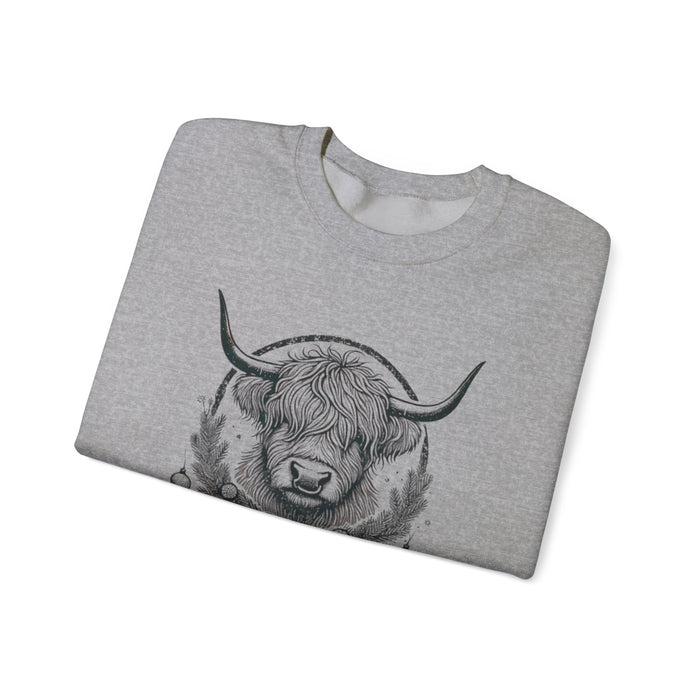 Printify Sweatshirt Sport Grey / S Merry and Cozy Highland Cow Christmas Graphic Unisex Heavy Blend Crewneck Sweatshirt