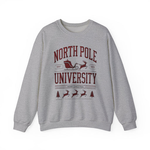 Printify Sweatshirt Sport Grey / S North Pole University Graphic Varsity Merry Christmas Sweatshirt Heavy Blend Crewneck