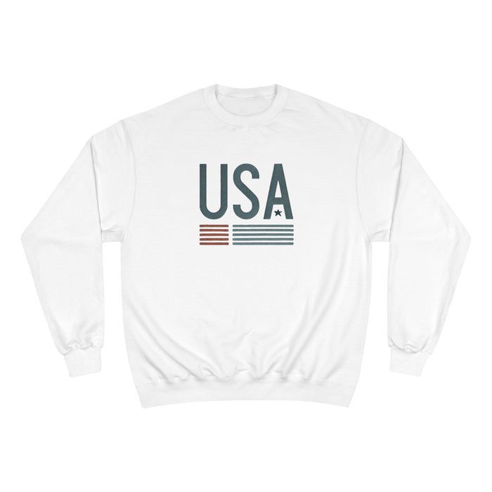 Printify Sweatshirt White / S USA Champion Crewneck Sweatshirt: Classic Comfort with Eco-Friendly Warmth Patriotic Pride Labor Day Memorial Day Veterans Day Great Gift