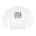 Printify Sweatshirt White / S USA Champion Crewneck Sweatshirt: Classic Comfort with Eco-Friendly Warmth Patriotic Pride Labor Day Memorial Day Veterans Day Great Gift