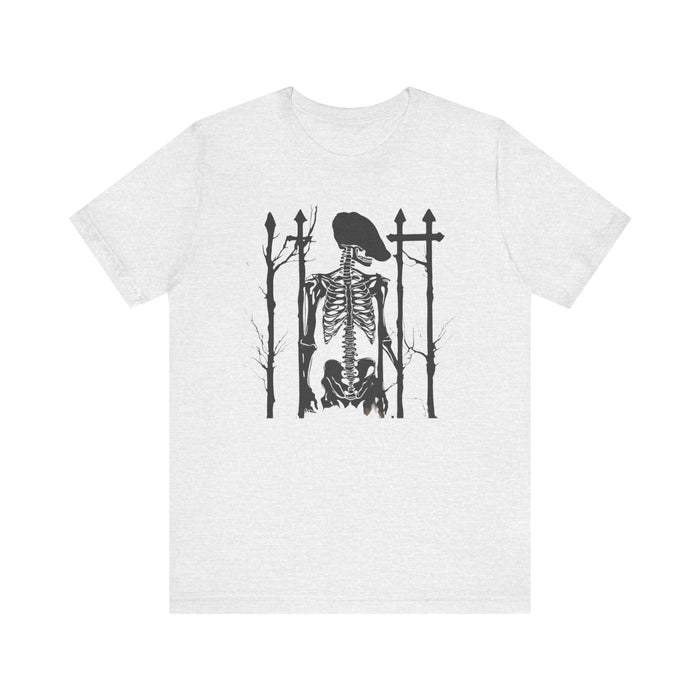 Printify T-Shirt Ash / S Final Resting Place Skeleton in Graveyard Unisex Jersey Short Sleeve Tee Mens Gift Boyfriend Gift Grunge Gothic Cotton Tshirt