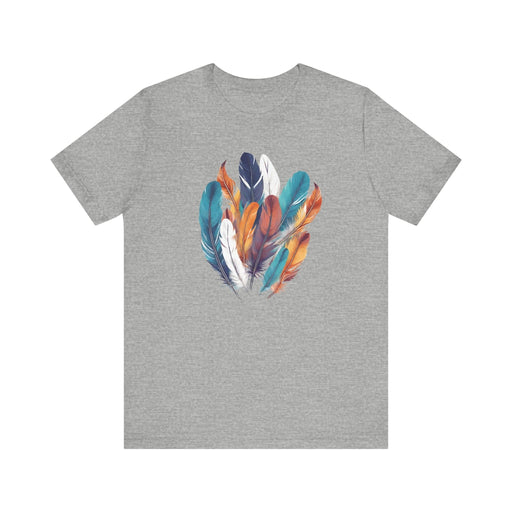 Printify T-Shirt Athletic Heather / S Feathers Shirt, Boho Bird Feather T-Shirt, Bird Lovers Tshirt, Water Color Bird Feather Tee, Feather Bouquet Tee, Women Feather Shirt