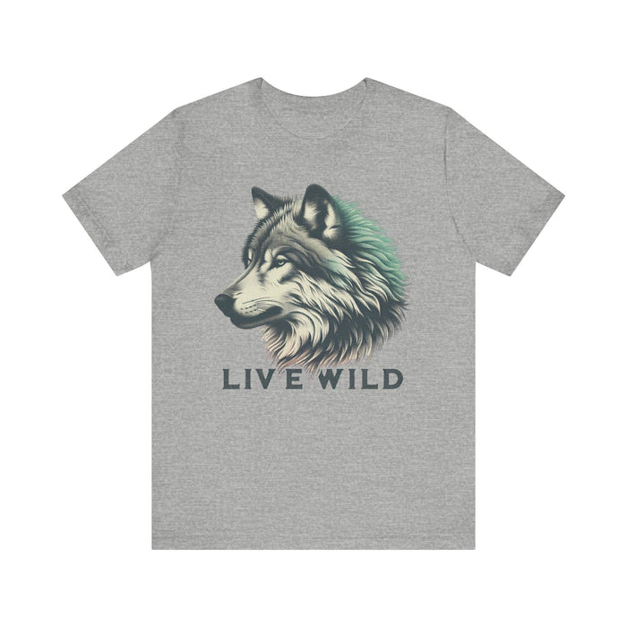 Printify T-Shirt Athletic Heather / S Live Wild Wolf Unisex Jersey Short Sleeve Tee - Soft Cotton Classic Nature Lover Great Gift, Husband Gift, Wife Gift, Camping, Hiking,