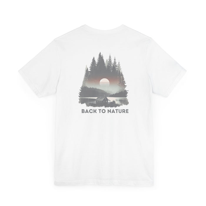 Printify T-Shirt Back To Nature: Cabin on the Lake Tee Embrace Serenity! Great Gift for Nature Lovers, Gift Idea, Husband Gift, Wife Gift Mom Gift, Dad Gift