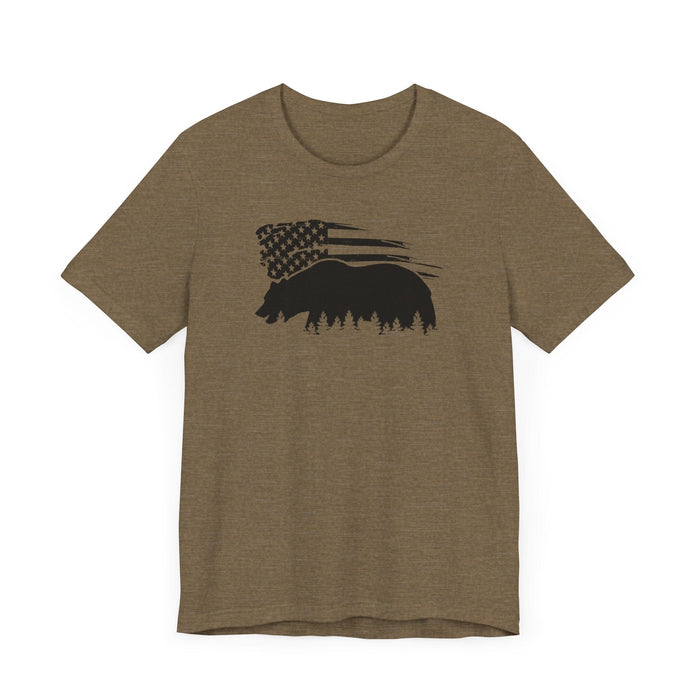 Printify T-Shirt Bear Graphic Forest Tee: Patriotic Vibes for Every Occasion Great Gift Idea for a Camper or HIker