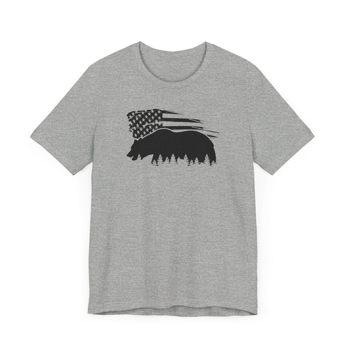 Printify T-Shirt Bear Graphic Forest Tee: Patriotic Vibes for Every Occasion Great Gift Idea for a Camper or HIker