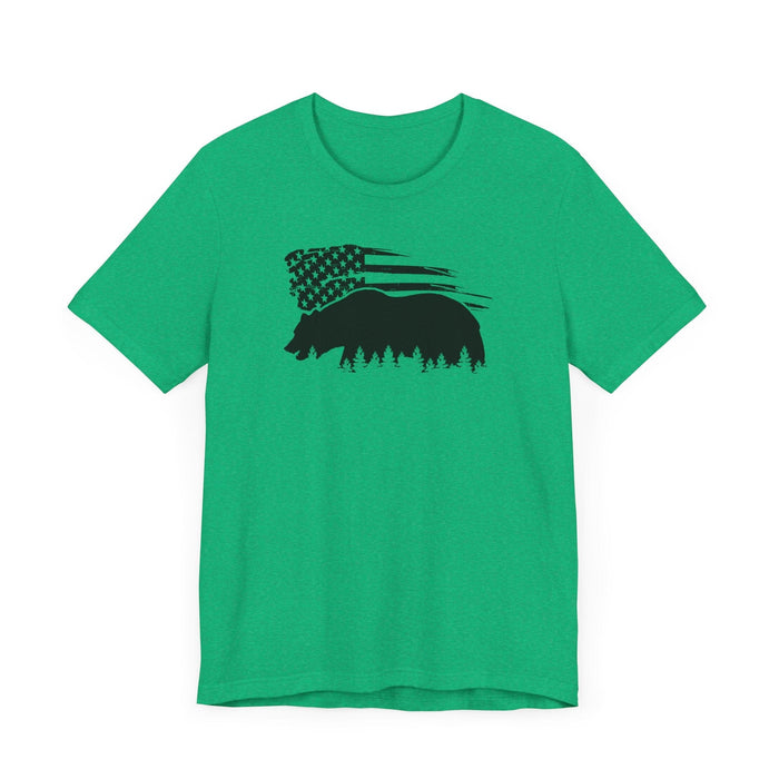 Printify T-Shirt Bear Graphic Forest Tee: Patriotic Vibes for Every Occasion Great Gift Idea for a Camper or HIker