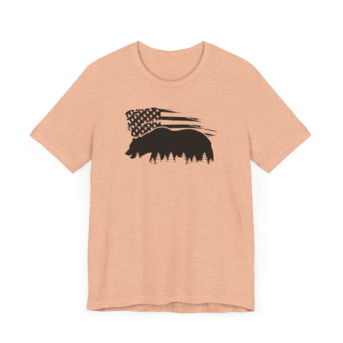 Printify T-Shirt Bear Graphic Forest Tee: Patriotic Vibes for Every Occasion Great Gift Idea for a Camper or HIker