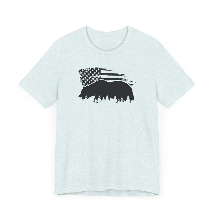 Printify T-Shirt Bear Graphic Forest Tee: Patriotic Vibes for Every Occasion Great Gift Idea for a Camper or HIker