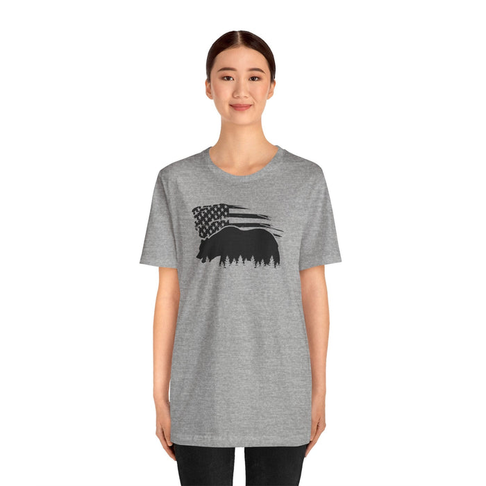 Printify T-Shirt Bear Graphic Forest Tee: Patriotic Vibes for Every Occasion Great Gift Idea for a Camper or HIker