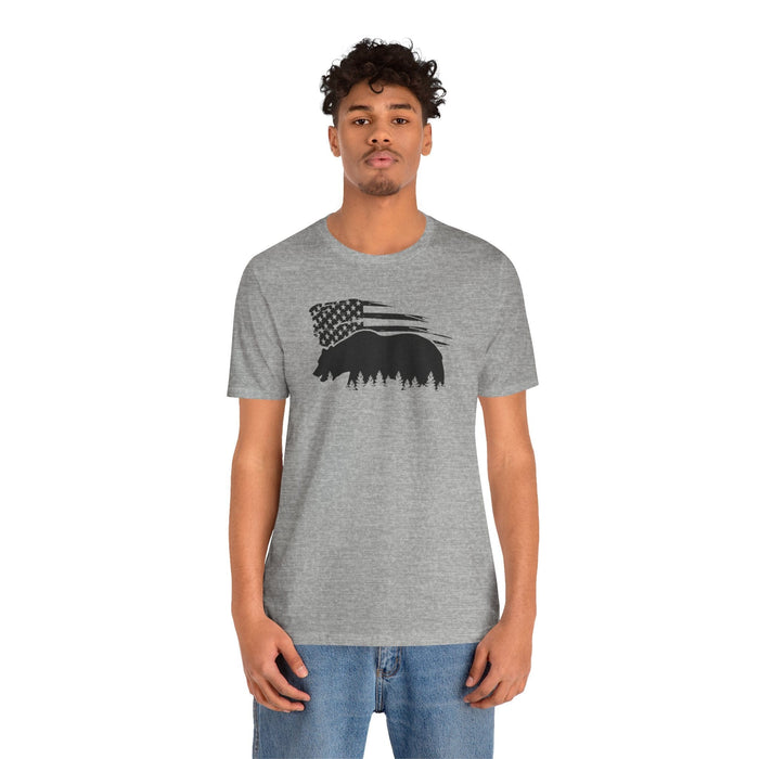 Printify T-Shirt Bear Graphic Forest Tee: Patriotic Vibes for Every Occasion Great Gift Idea for a Camper or HIker