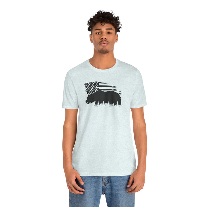 Printify T-Shirt Bear Graphic Forest Tee: Patriotic Vibes for Every Occasion Great Gift Idea for a Camper or HIker