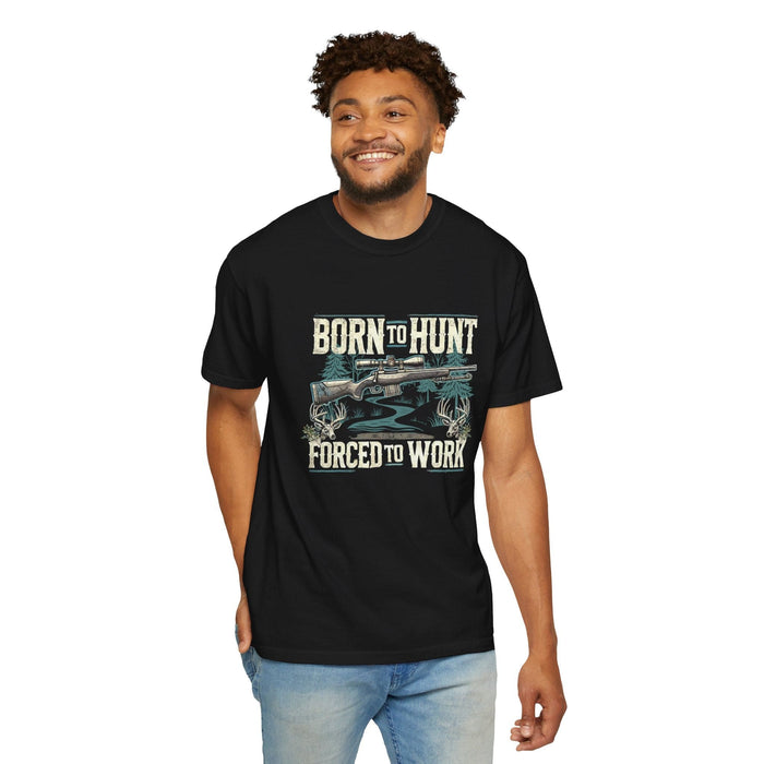 Printify T-Shirt Black / S Born to Hunt. Forced to Work T-Shirt | Funny Outdoor Graphic Tee