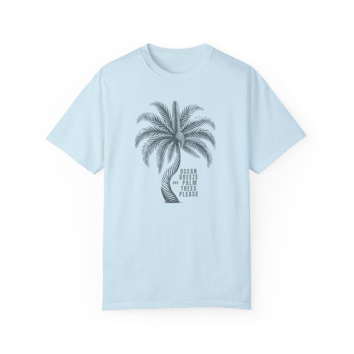 Printify T-Shirt Chambray / S Ocean Breeze & Palm Trees: Customize Your Comfort with Our Cozy Cotton Tee Great Gift Tshirt