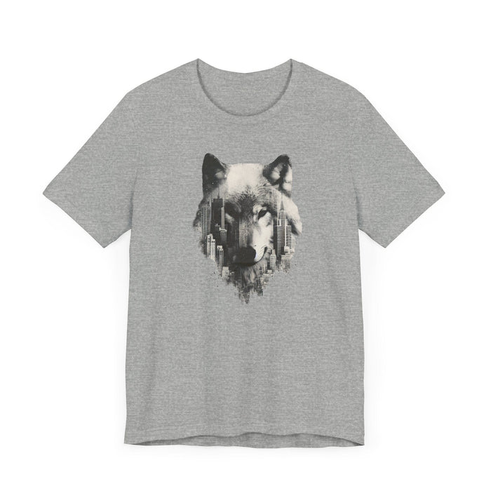 Printify T-Shirt Concrete Jungle Wolf in the City T-Shirt - Unisex Jersey Short Sleeve Wildlife Gift, Nature Gift, Graphic Tshirt, Mens Gift, Womens Gift