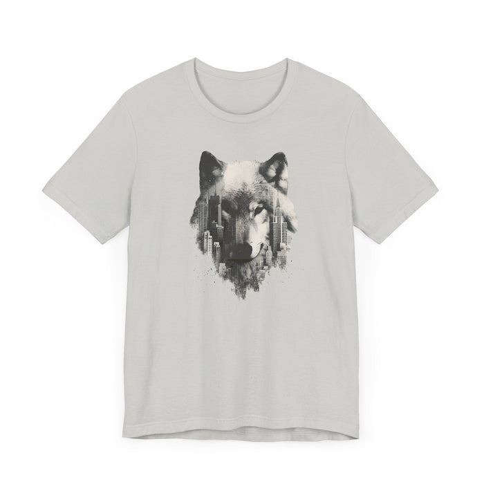 Printify T-Shirt Concrete Jungle Wolf in the City T-Shirt - Unisex Jersey Short Sleeve Wildlife Gift, Nature Gift, Graphic Tshirt, Mens Gift, Womens Gift