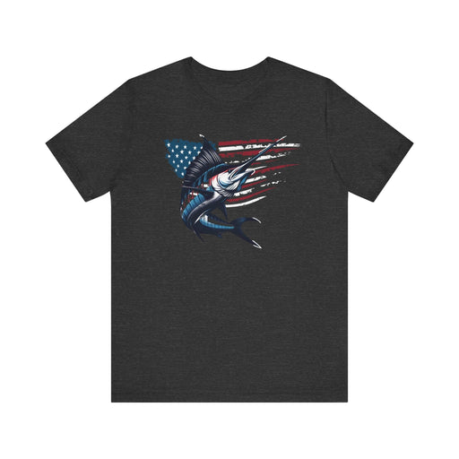 Printify T-Shirt Dark Grey Heather / S Patriotic Marlin Freedom Unisex Jersey Short Sleeve Tee Soft Cotton Classic Nature Lover Great Gift, Husband Gift, Wife Gift, Fishing Shirt