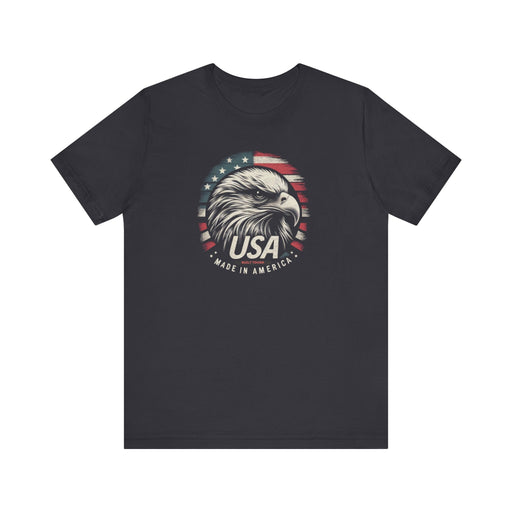 Printify T-Shirt Dark Grey / S Patriotic USA Made in America and Built Tough Unisex Jersey Short Sleeve Tee Soft Cotton Classic Great Gift, Husband Gift, Wife Gift