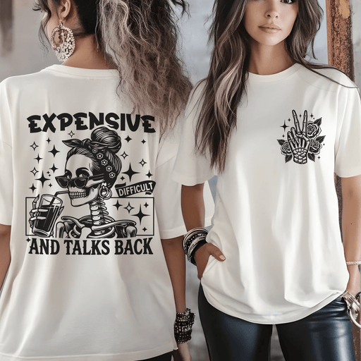 Printify T-Shirt Expensive Difficult and Talks Back Skull Graphic Tee | Funny Sarcastic Wife Shirt | Trendy Comfort Colors T-Shirt