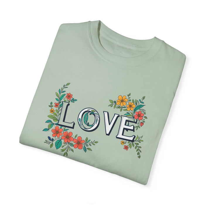 Printify T-Shirt Floral Love in Vibrant Blooms Unisex Garment-Dyed T-shirt