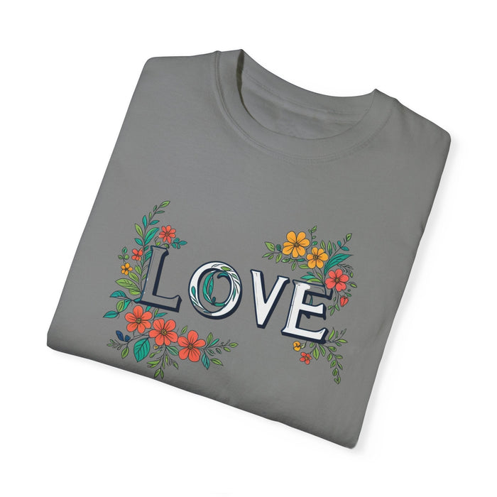 Printify T-Shirt Floral Love in Vibrant Blooms Unisex Garment-Dyed T-shirt