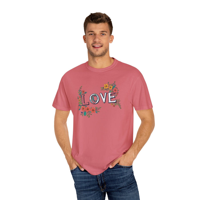 Printify T-Shirt Floral Love in Vibrant Blooms Unisex Garment-Dyed T-shirt