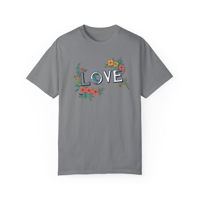 Printify T-Shirt Grey / S Floral Love in Vibrant Blooms Unisex Garment-Dyed T-shirt