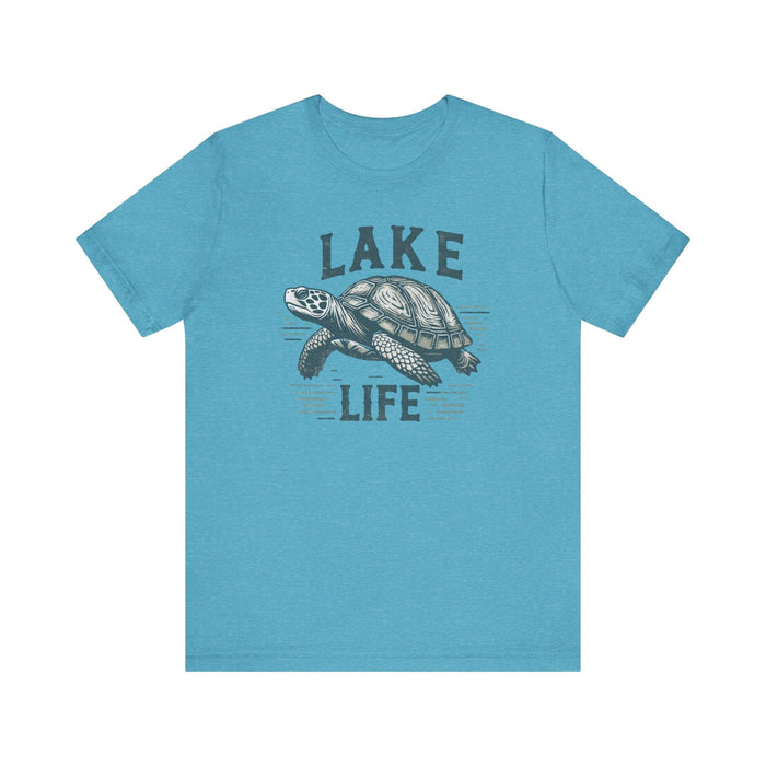 Printify T-Shirt Heather Aqua / S Living With The Turtle Lake Life Jersey Short Sleeve Tee - Soft Cotton Classic Nature Great Gift, Husband Gift, Wife Gift Fishing Shirt