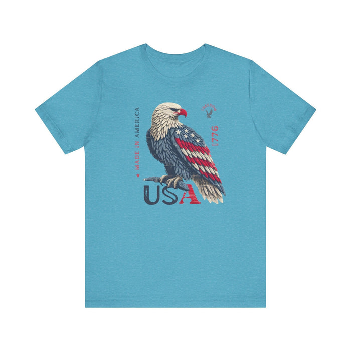 Printify T-Shirt Heather Aqua / S PATRIOTIC USA Made in America 1776 Unisex Jersey Short Sleeve Tee 4th of July, Labor Day, Memorial Day