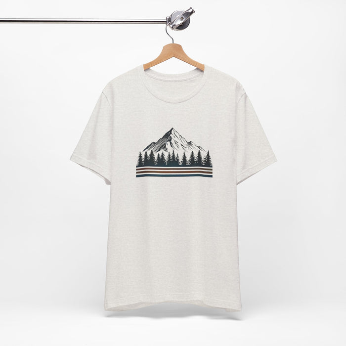 Printify T-Shirt Heather Cement / XS Mountainscape Graphic Shirt | Nature & Outdoor Seekers Unisex Jersey Short Sleeve Tee