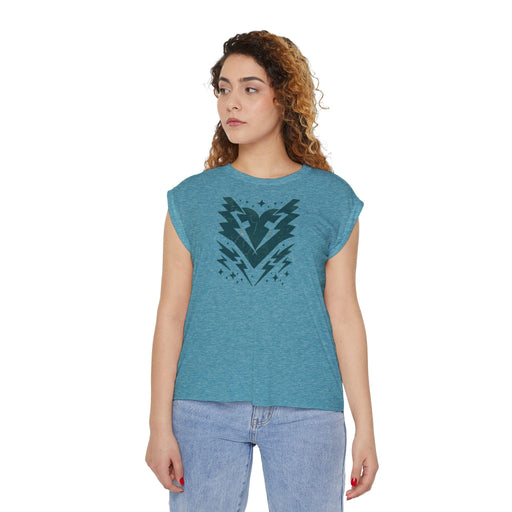 Printify T-Shirt Heather Deep Teal / S Lightning Bolt Heart Women's Muscle Tee: Sporty Style with a Touch of Edge Tshirt