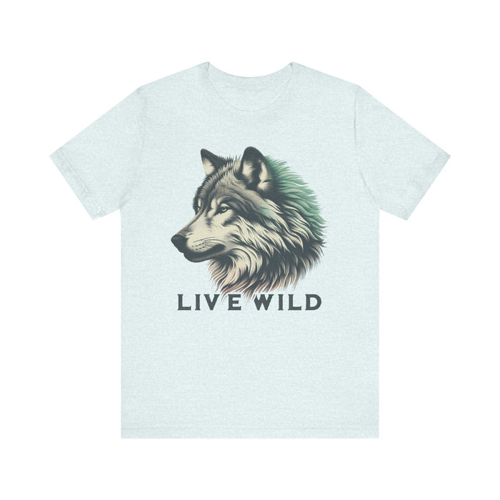 Printify T-Shirt Heather Ice Blue / S Live Wild Wolf Unisex Jersey Short Sleeve Tee - Soft Cotton Classic Nature Lover Great Gift, Husband Gift, Wife Gift, Camping, Hiking,