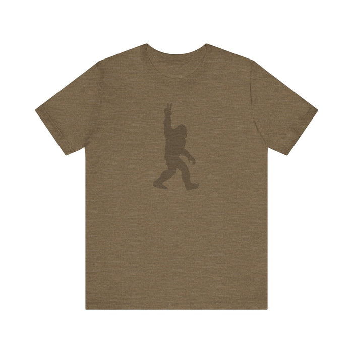 Printify T-Shirt Heather Olive / S Bigfoot on the Loose Tee: Unleash Your Inner Adventurer! Mens Gift, Mountain Tshirt, Camping Adventure, Womens Gift