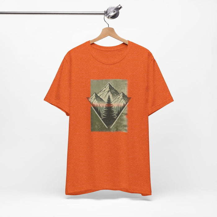 Printify T-Shirt Heather Orange / XS Men's Retro Tree Graphic T-Shirt Outdoor Trail Nature Shirt Mountainscape Camping Shirt Christmas Gift Fathers Day Gift