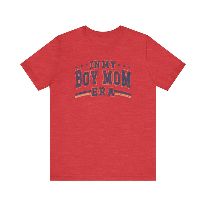 Printify T-Shirt Heather Red / S In My Boy Mom Era Tee – Comfortable & Stylish Womens Short Sleeve Crewneck Cotton T-Shirt Mom Gift, Mothers Day Gift