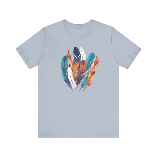 Printify T-Shirt Light Blue / S Feathers Shirt, Boho Bird Feather T-Shirt, Bird Lovers Tshirt, Water Color Bird Feather Tee, Feather Bouquet Tee, Women Feather Shirt