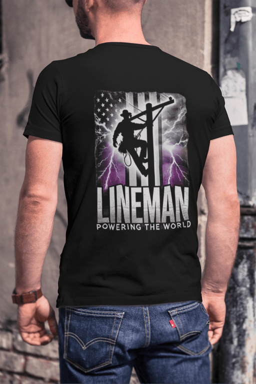 Printify T-Shirt Lineman Graphic Tee | Powering the World Unisex Jersey Short Sleeve Tee Great Gift Idea