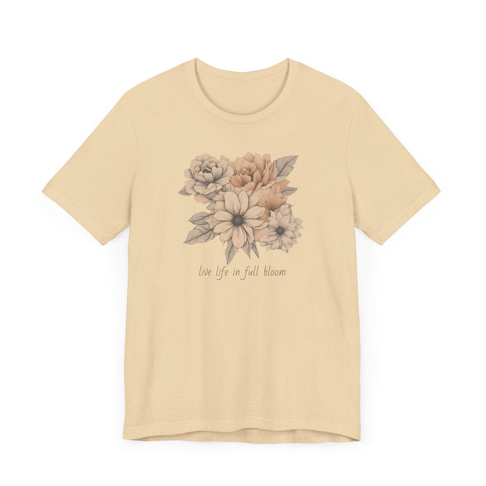 Printify T-Shirt Live Your Life in Full Bloom of Pastels Trendy Floral Art Unisex Jersey Short Sleeve Flowers Gardners Artist Mom Gift Sister Gift Wife Gift