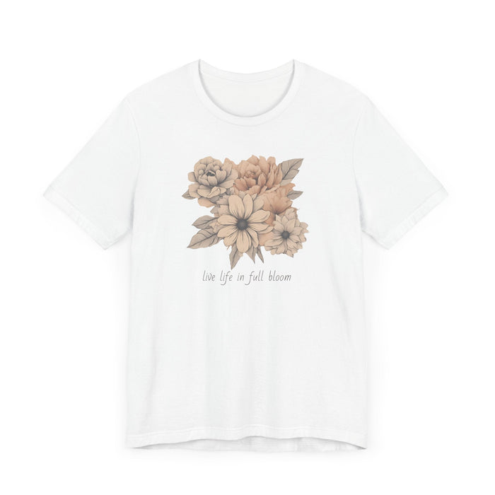 Printify T-Shirt Live Your Life in Full Bloom of Pastels Trendy Floral Art Unisex Jersey Short Sleeve Flowers Gardners Artist Mom Gift Sister Gift Wife Gift