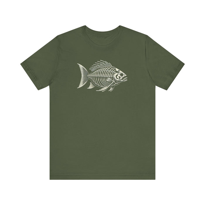 Printify T-Shirt Military Green / S Fishing Skeleton Unisex Tee - Your Next Favorite Tshirt! Great Dad Gift, Boyfriend Gift, Papa Gift