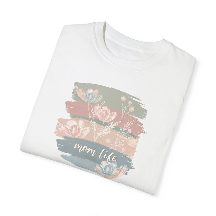 Printify T-Shirt Mom Life in Full Bloom Soft Colored Boho Inspired Garment-Dyed T-shirt Great Gift, Mom Gift, Mothers Day Gift, Wife Gift, Sister Gift