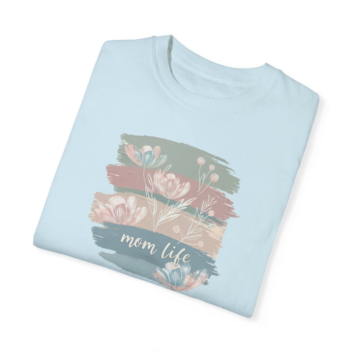 Printify T-Shirt Mom Life in Full Bloom Soft Colored Boho Inspired Garment-Dyed T-shirt Great Gift, Mom Gift, Mothers Day Gift, Wife Gift, Sister Gift