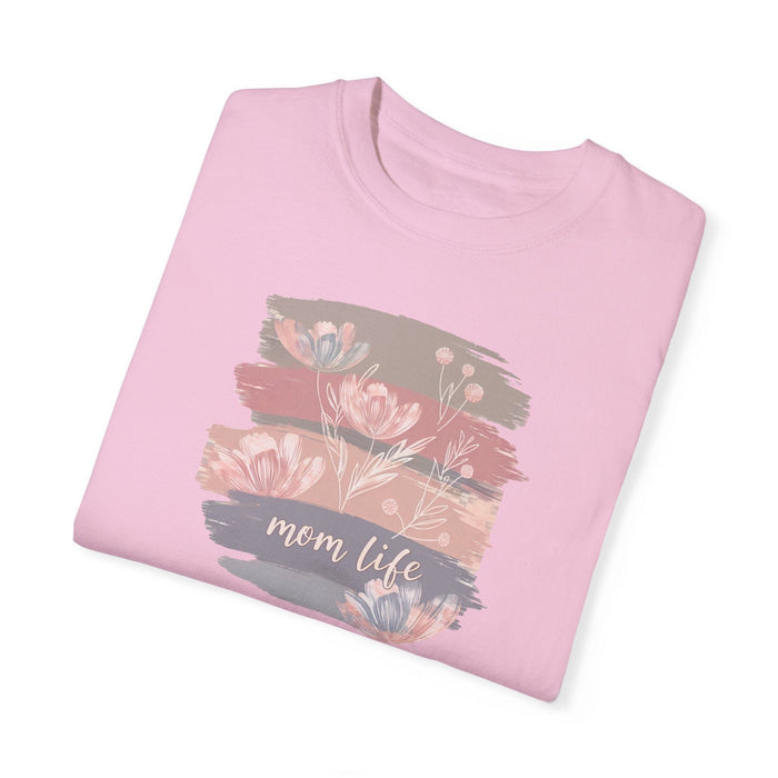 Printify T-Shirt Mom Life in Full Bloom Soft Colored Boho Inspired Garment-Dyed T-shirt Great Gift, Mom Gift, Mothers Day Gift, Wife Gift, Sister Gift