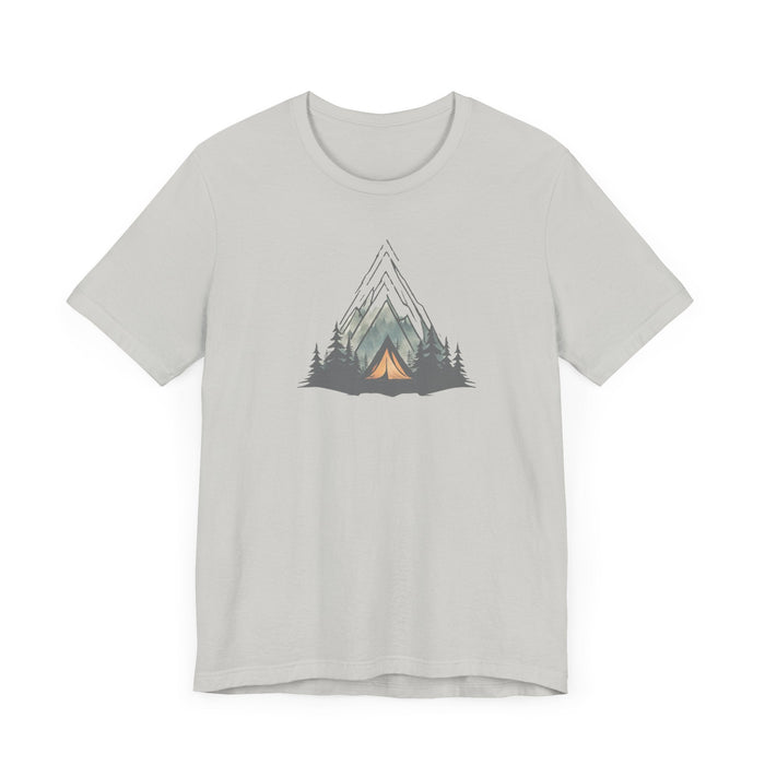 Printify T-Shirt Mountain Escape Camping Unisex Jersey Short Sleeve Tee Crewneck Tshirt Husband Gift, Wife Gift, Brother Gift, Sister Gift, Boyfriend Gift